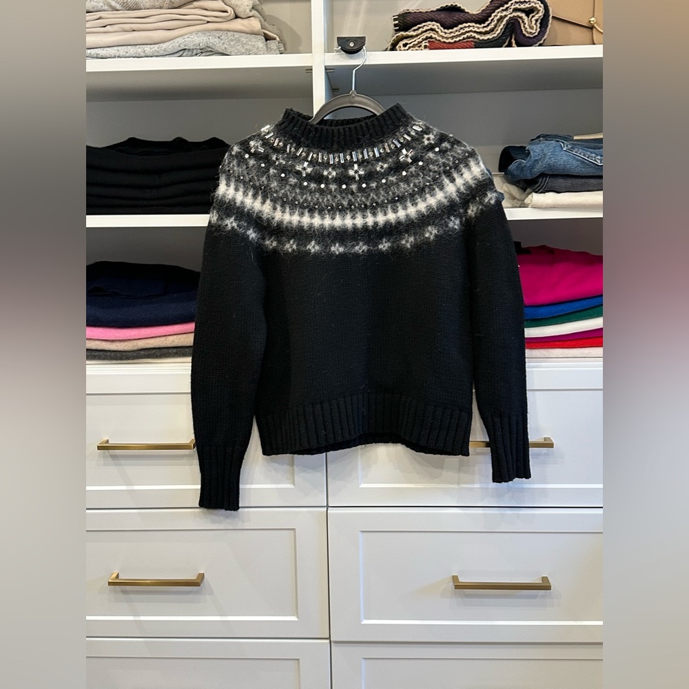 JCREW Jeweled embellished Fair Isle crewneck sweater Size M